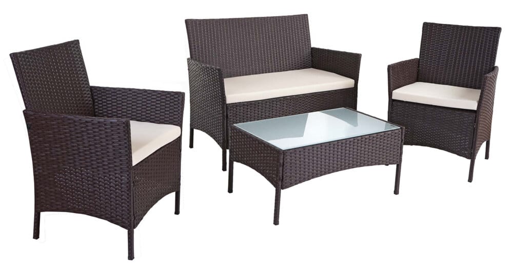 2-1-1 Rattan Garnitur Halden Sitzgruppe braun-meliert Kissen creme