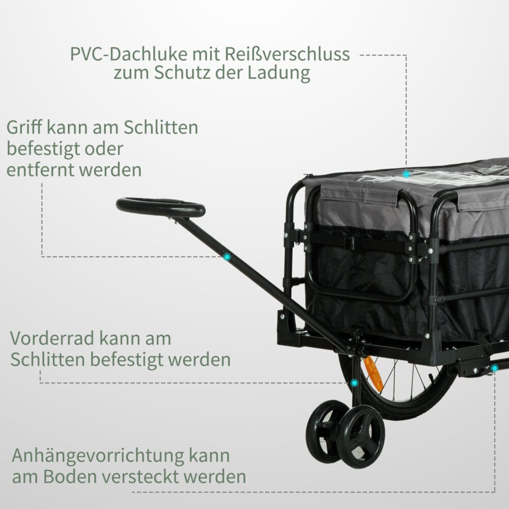 2-in-1 Fahrradanhänger und Handwagen 130x64x64 Veloanhänger