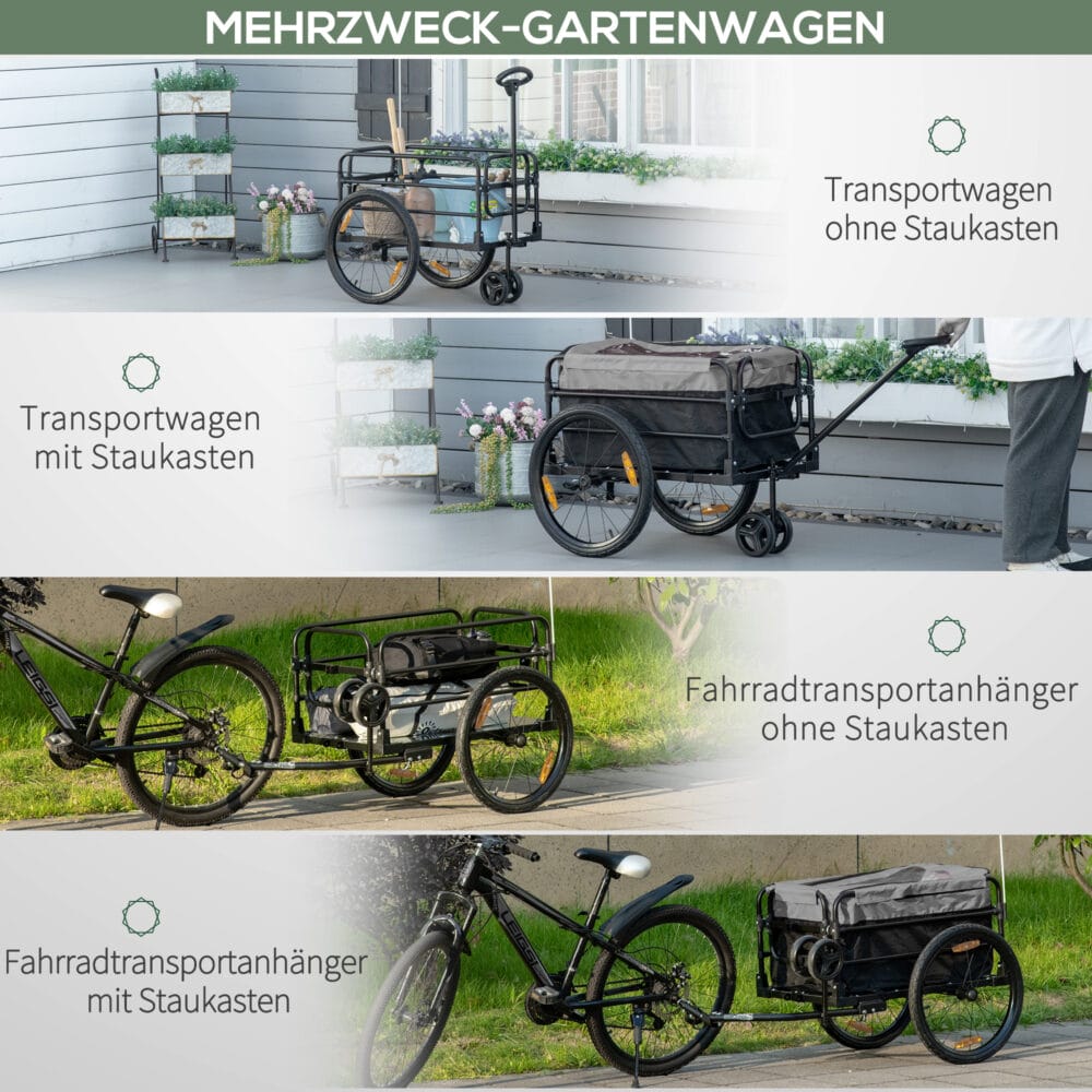 2-in-1 Fahrradanhänger und Handwagen 130x64x64 Veloanhänger