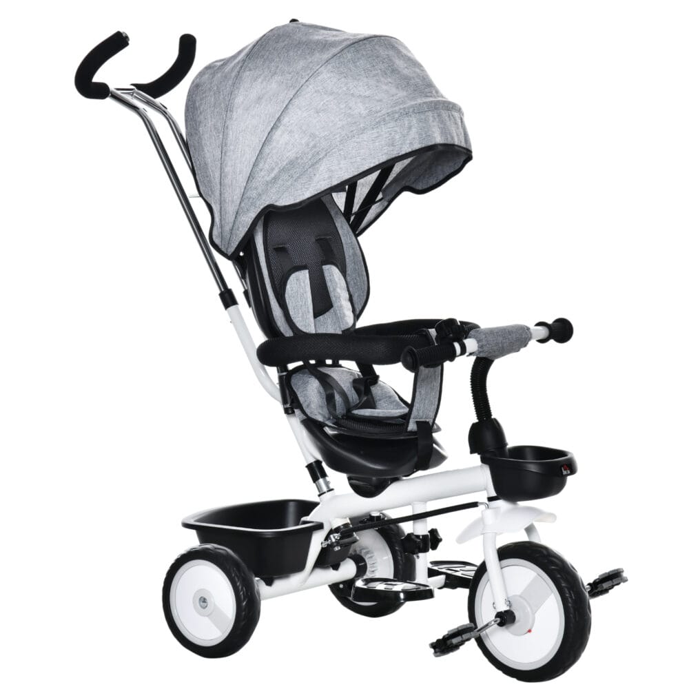 2 in 1 Kinderdreirad Jogger mit Lenksystem Samt-Touch Grau