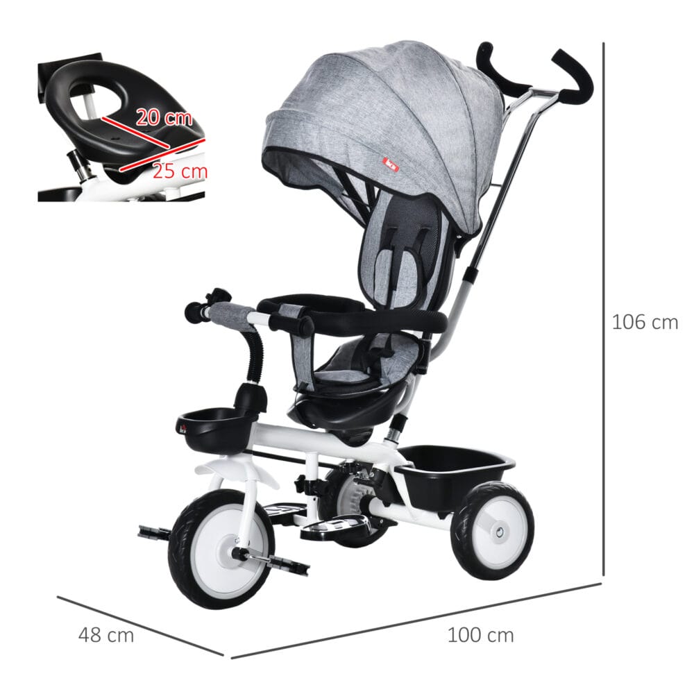 2 in 1 Kinderdreirad Jogger mit Lenksystem Samt-Touch Grau