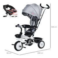 2 in 1 Kinderdreirad Jogger mit Lenksystem Samt-Touch Grau