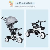 2 in 1 Kinderdreirad Jogger mit Lenksystem Samt-Touch Grau