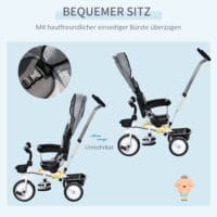 2 in 1 Kinderdreirad Jogger mit Lenksystem Samt-Touch Grau