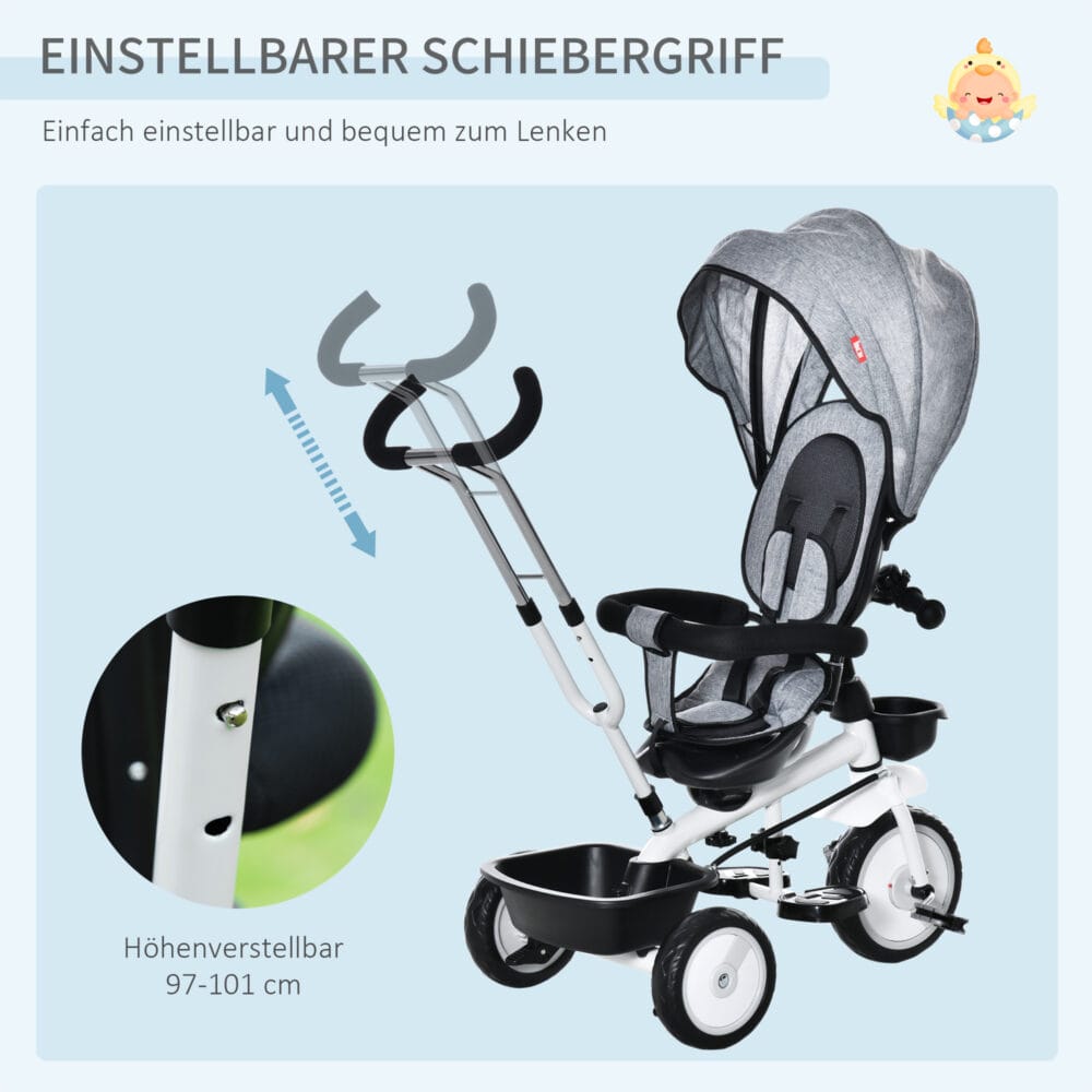 2 in 1 Kinderdreirad Jogger mit Lenksystem Samt-Touch Grau
