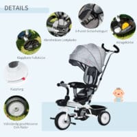 2 in 1 Kinderdreirad Jogger mit Lenksystem Samt-Touch Grau
