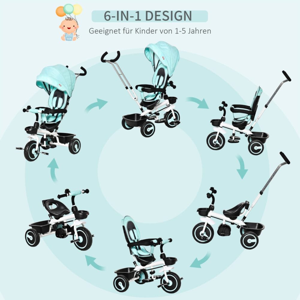 2 in 1 Kinderdreirad Jogger mit Lenksystem Samt-Touch Grün