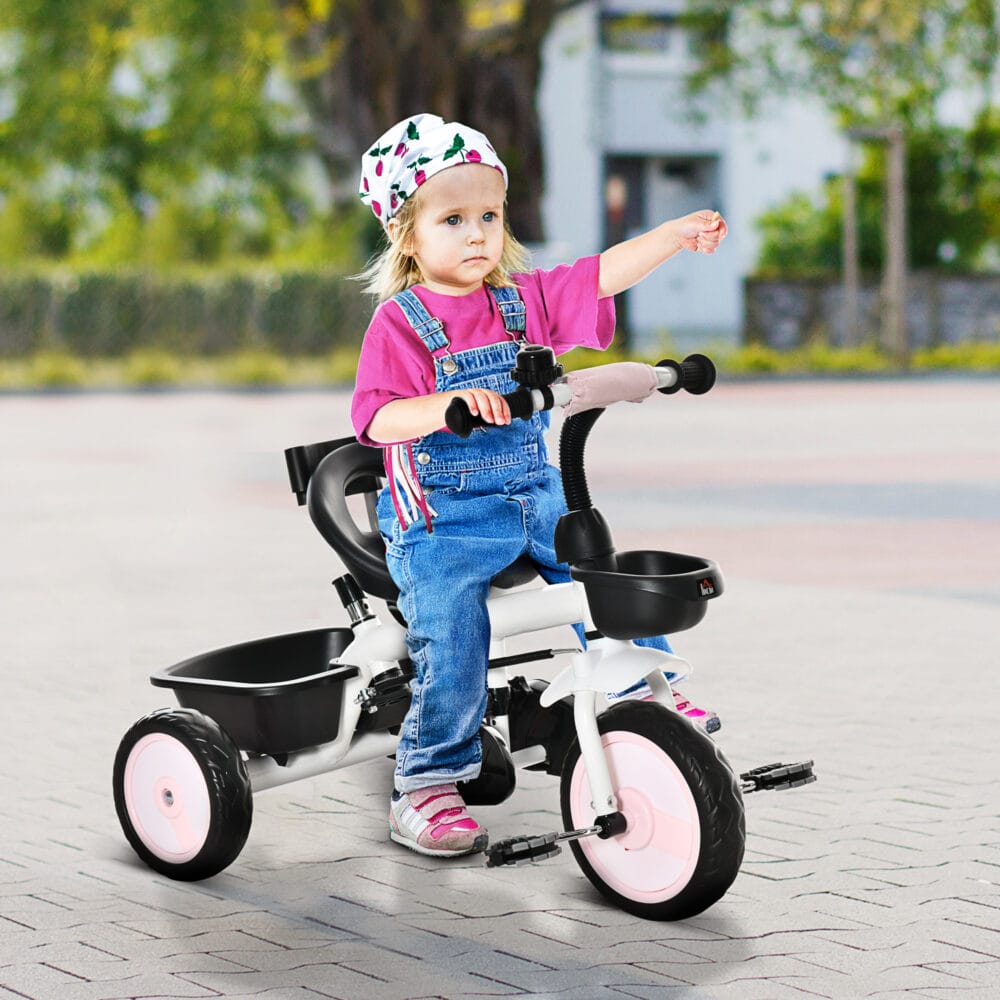 2 in 1 Kinderdreirad Jogger mit Lenksystem Samt-Touch Rosa