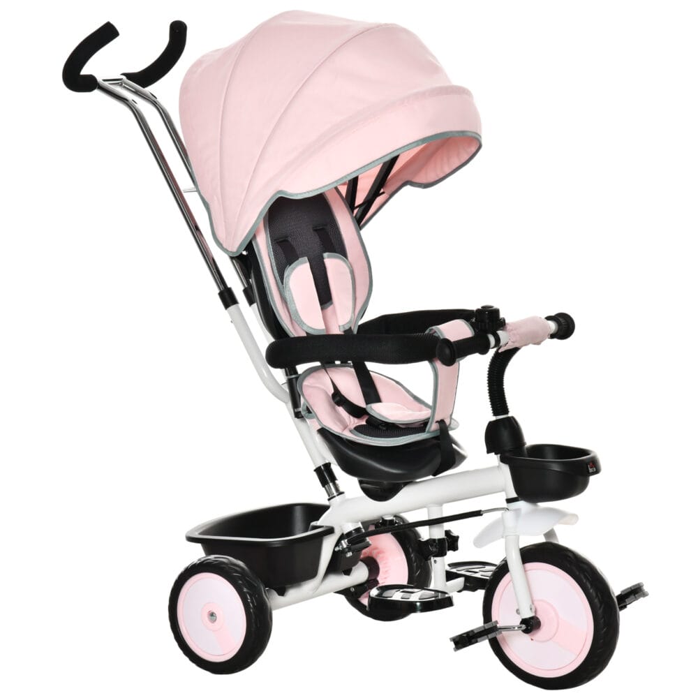 2 in 1 Kinderdreirad Jogger mit Lenksystem Samt-Touch Rosa