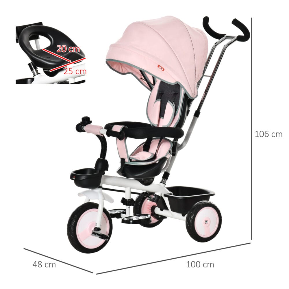 2 in 1 Kinderdreirad Jogger mit Lenksystem Samt-Touch Rosa