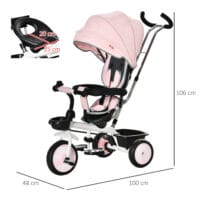 2 in 1 Kinderdreirad Jogger mit Lenksystem Samt-Touch Rosa