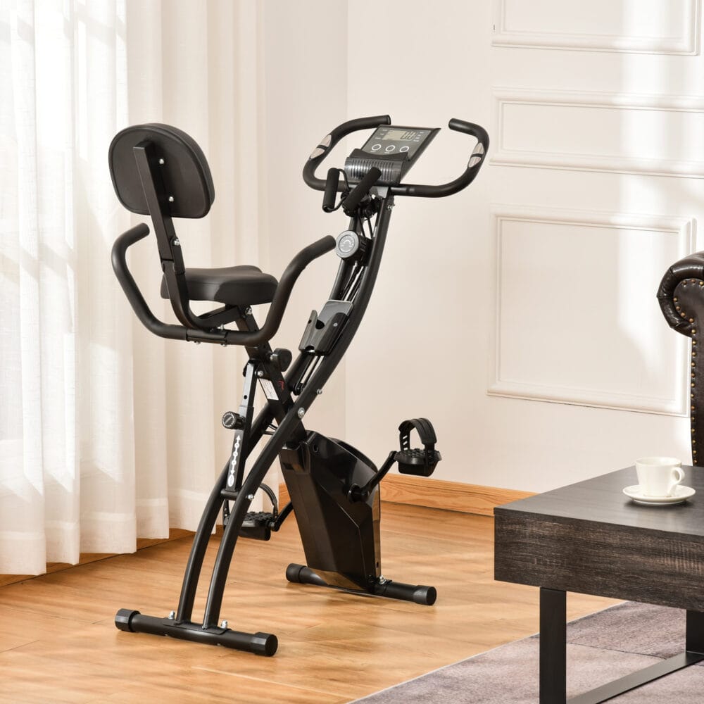 2-in-1 Heimtrainer und Fahrradtrainer klappbar mit Magnetwiderstand für effektives Cardio-Training zu Hause.