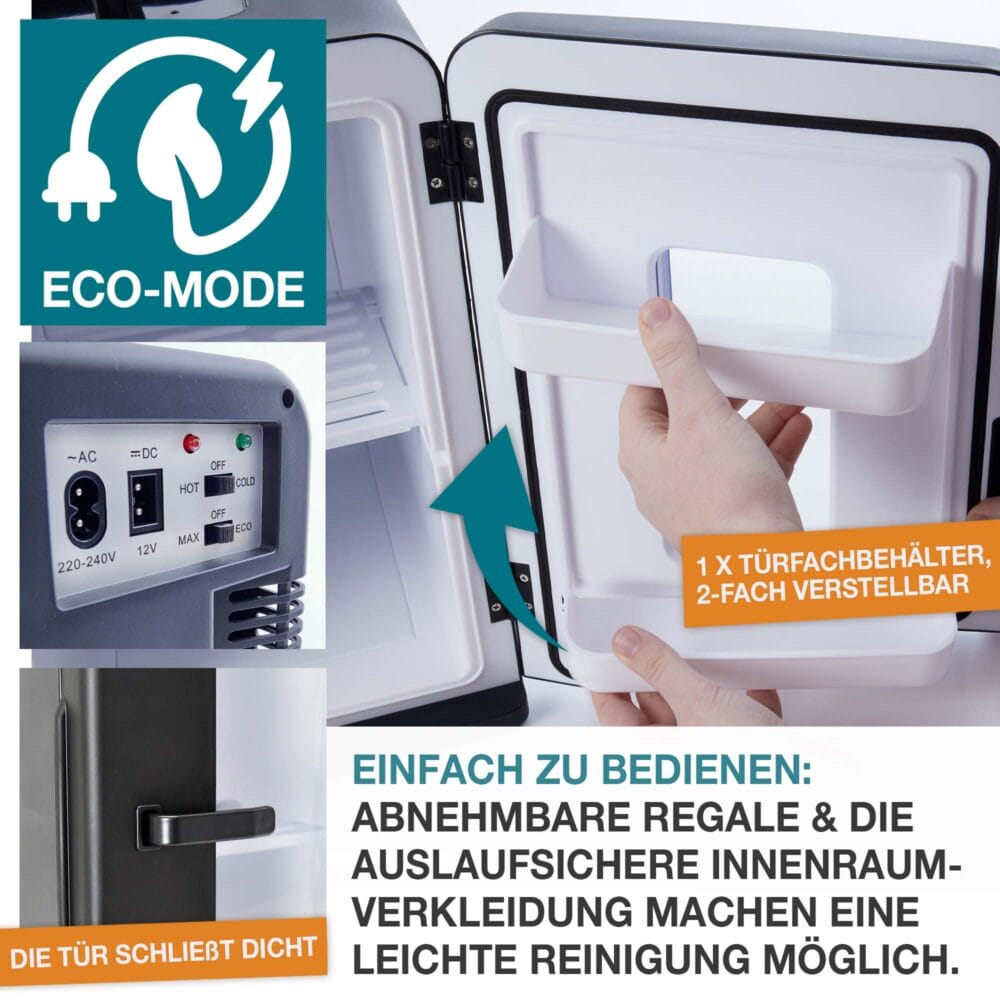 Leiser und tragbarer 2-in-1 Mini-Kühlschrank (15 Liter) für Auto und Büro.