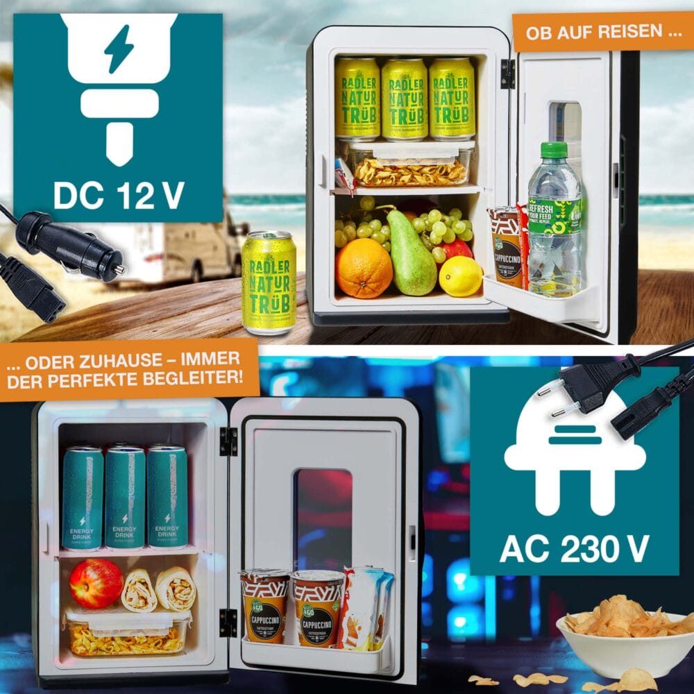 Leiser und tragbarer 2-in-1 Mini-Kühlschrank (15 Liter) für Auto und Büro.