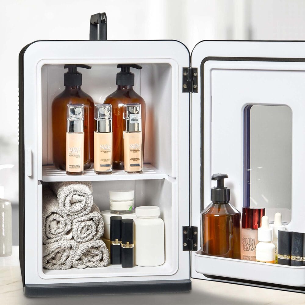 Leiser und tragbarer 2-in-1 Mini-Kühlschrank (15 Liter) für Auto und Büro.