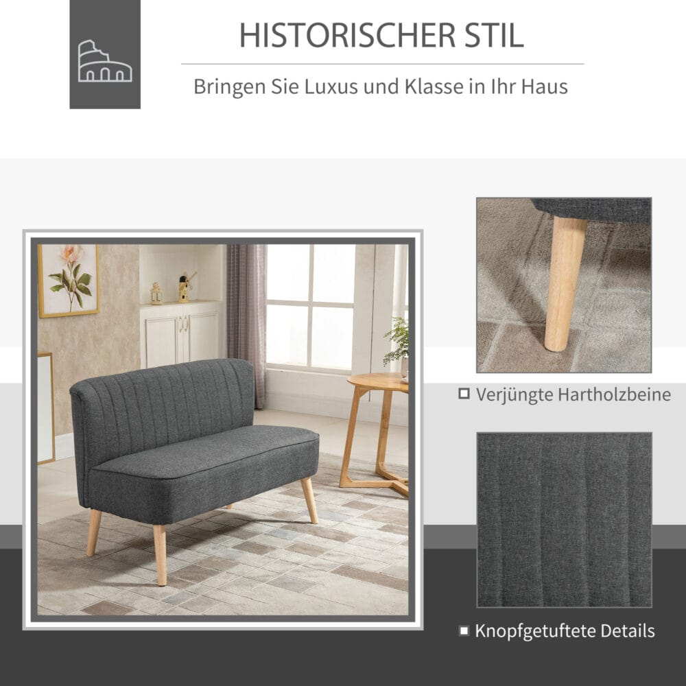 2-Sitzer Sofa Loungesofa mit Holzrahmen 117x56.5x77cm Dunkelgrau - Modernes Loungesofa mit stabilem Holzrahmen.