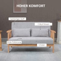 2-Sitzer Sofa Loveseat 130x75x78cm bis 200kg belastbar Grau - Robustes Loveseat-Sofa für zwei Personen, Grau.