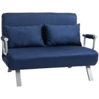 2-Sitzer Sofa Gästebett verstellbar mit Wurfkissen Blau - Verstellbares Gästebett-Sofa mit Kissen, Blau.