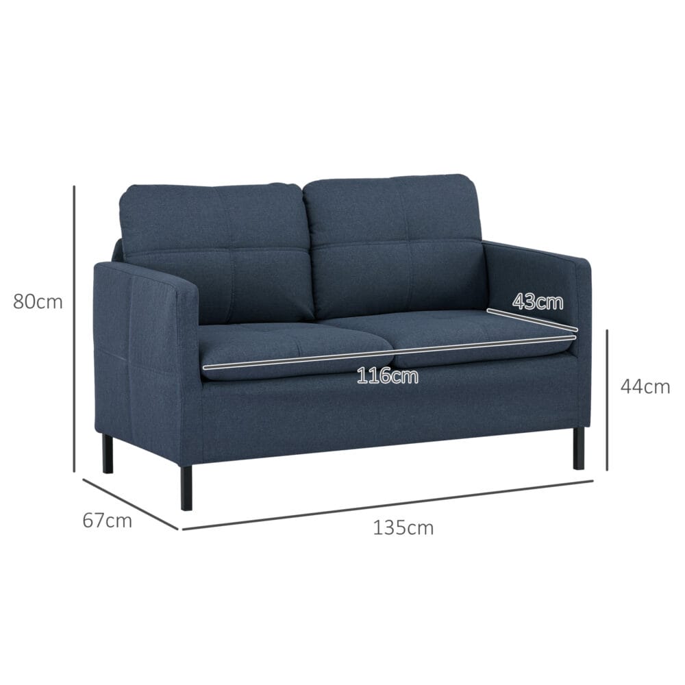 2-Sitzer Sofa 135x67x78cm Dunkelblau - Kompaktes, stilvolles Sofa in Dunkelblau.