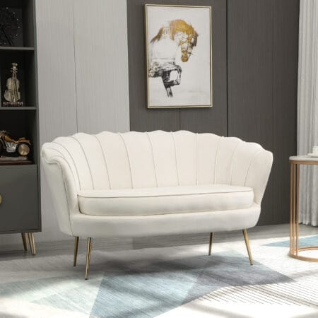 2-Sitzer Sofa Couch 130x77x77cm bis 150kg belastbar Creme - Robuste Couch in Cremefarbe.