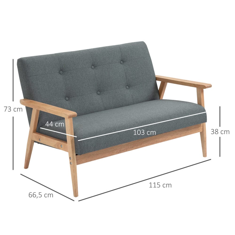 2-Sitzer Sofa Doppelsofa Loveseat 115x66.5x73cm Grau - Kompaktes Loveseat-Sofa für gemütliches Wohnen.