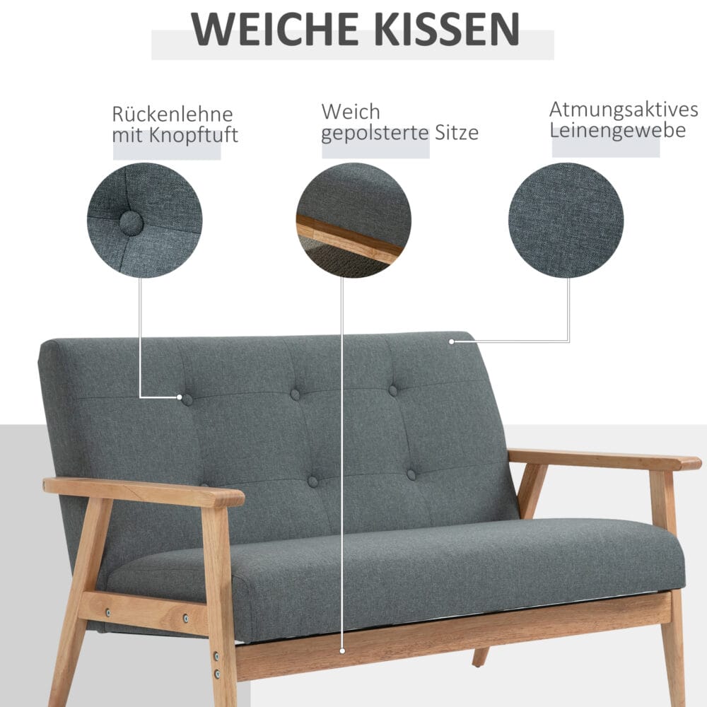 2-Sitzer Sofa Doppelsofa Loveseat 115x66.5x73cm Grau - Kompaktes Loveseat-Sofa für gemütliches Wohnen.