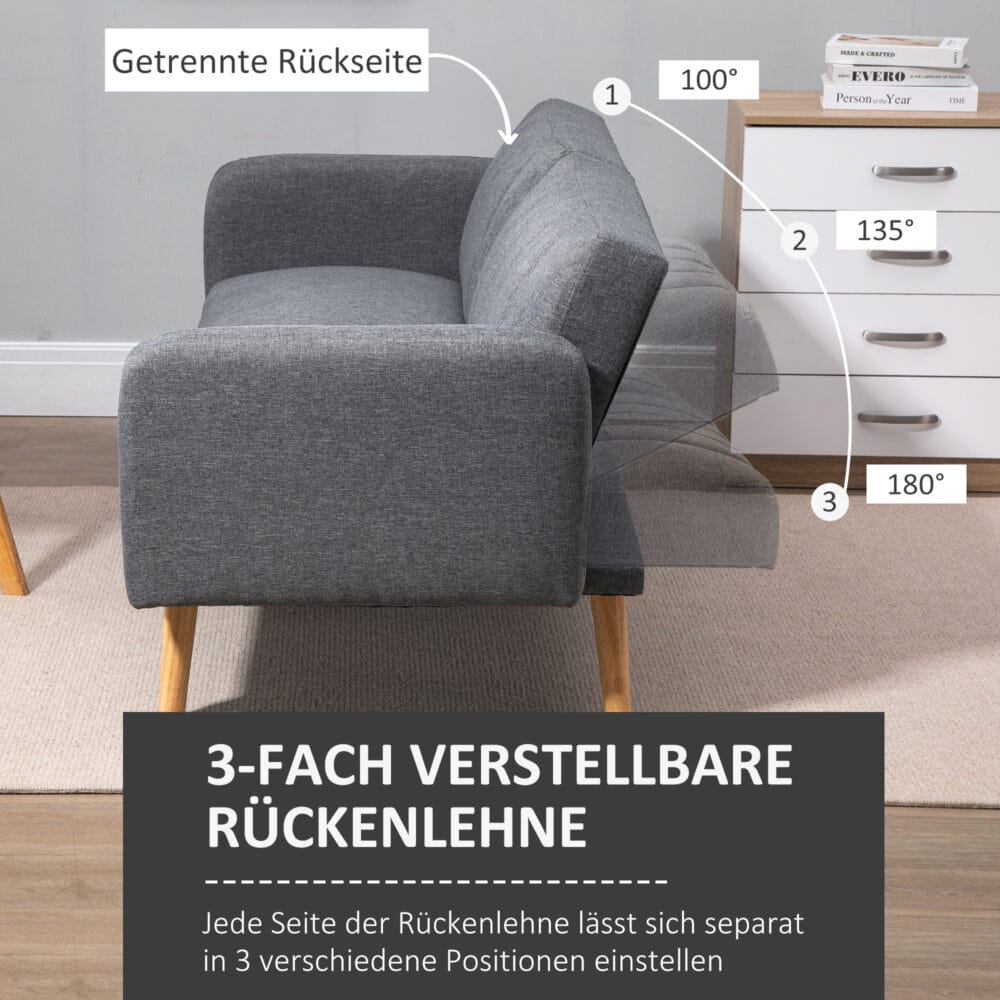 2-Sitzer Sofa Gästebett Bettsofa 173x75x73cm Grau - Vielseitiges Bettsofa für Gäste, in Grau.