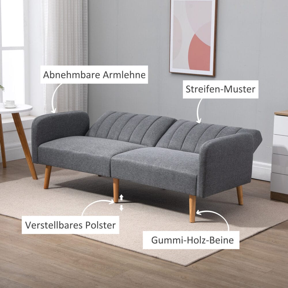 2-Sitzer Sofa Gästebett Bettsofa 173x75x73cm Grau - Vielseitiges Bettsofa für Gäste, in Grau.