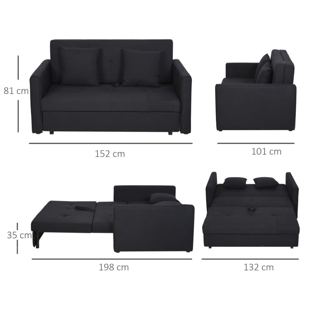 2-Sitzer Sofa Gästebett mit verstecktem Stauraum 152x101x81cm Kohlegrau - Multifunktionales Sofa mit verstecktem Stauraum.