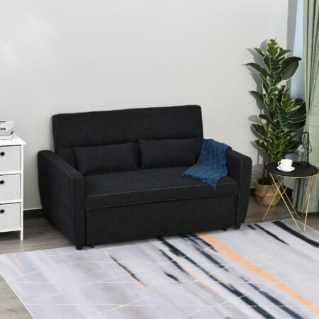 2-Sitzer Sofa Klappsofa Gästebett 148x82x89cm Schwarz - Elegantes, platzsparendes Klappsofa für Gäste in Schwarz.