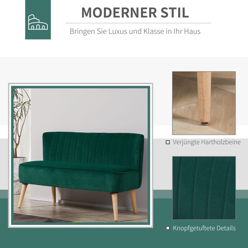 2-Sitzer Sofa Loungesofa 117x56.5x77cm Dunkelgrün - Elegantes Loungesofa in modischem Dunkelgrün.