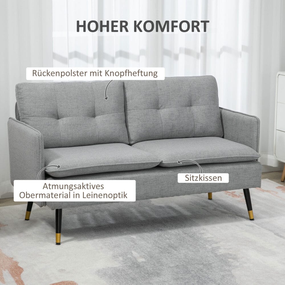 2-Sitzer Sofa Loveseat 139x68x76cm Grau - Kompaktes Loveseat-Sofa in dezentem Grau.