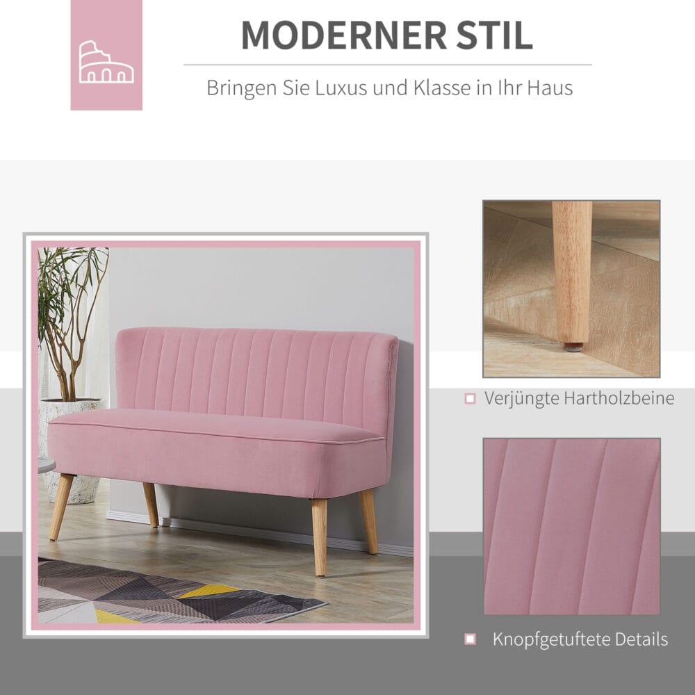 2-Sitzer Sofa Polstersofa 117x56.5x77cm Rosa - Gemütliches Polstersofa in modernem Rosa.