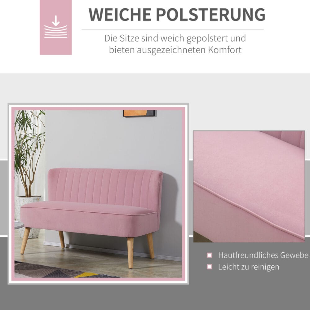 2-Sitzer Sofa Polstersofa 117x56.5x77cm Rosa - Gemütliches Polstersofa in modernem Rosa.