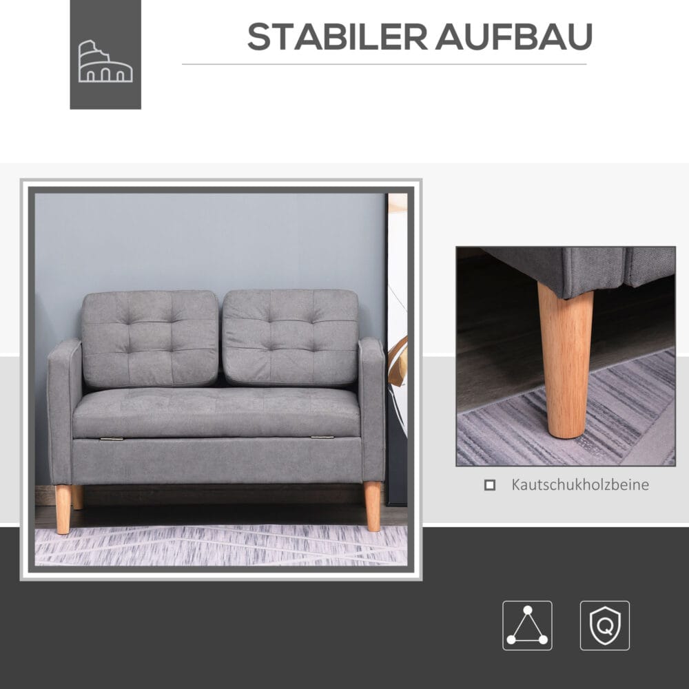 2-Sitzer Sofa mit Stauraum 117x62x78cm Grau - Kompaktes Sofa mit verstecktem Stauraum.