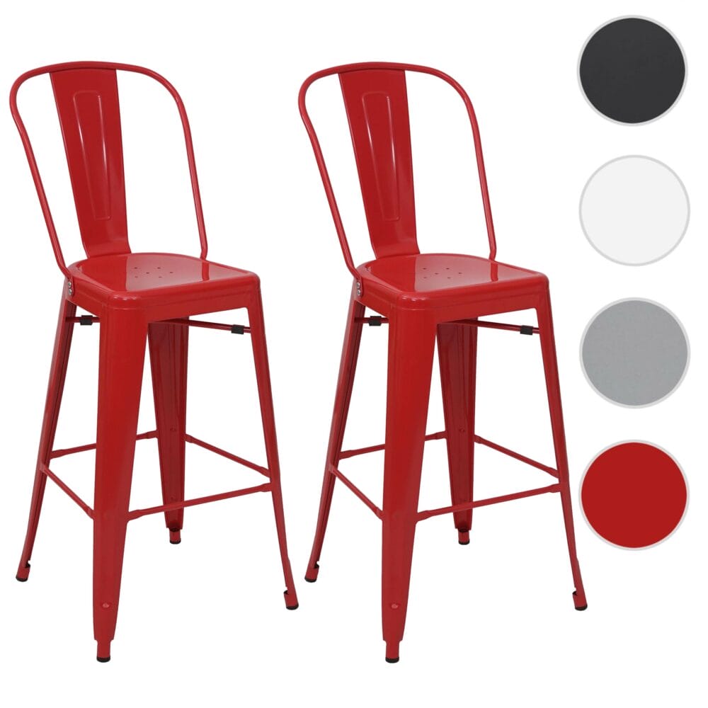 2er-Set Barhocker JAM-A73 Industriedesign rot