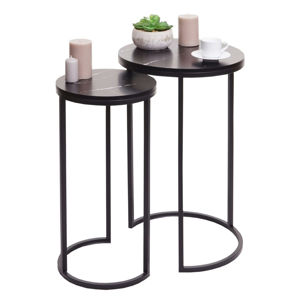 2er-Set Beistelltisch JAM-K46 Marmor-Optik FSC schwarz-schwarz