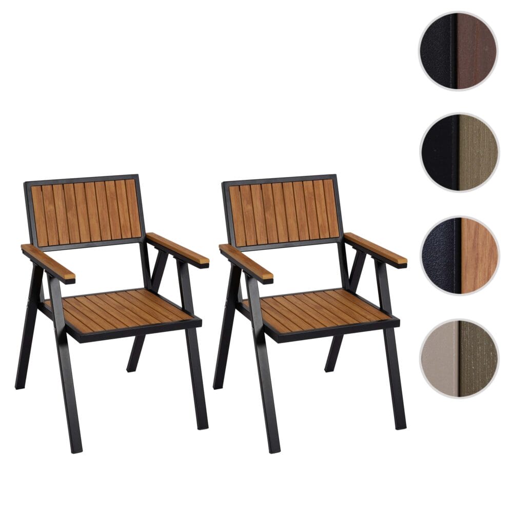 2er-Set Gartenstuhl Balkonstuhl Stuhl Outdoo Alu Gestell schwarz teak