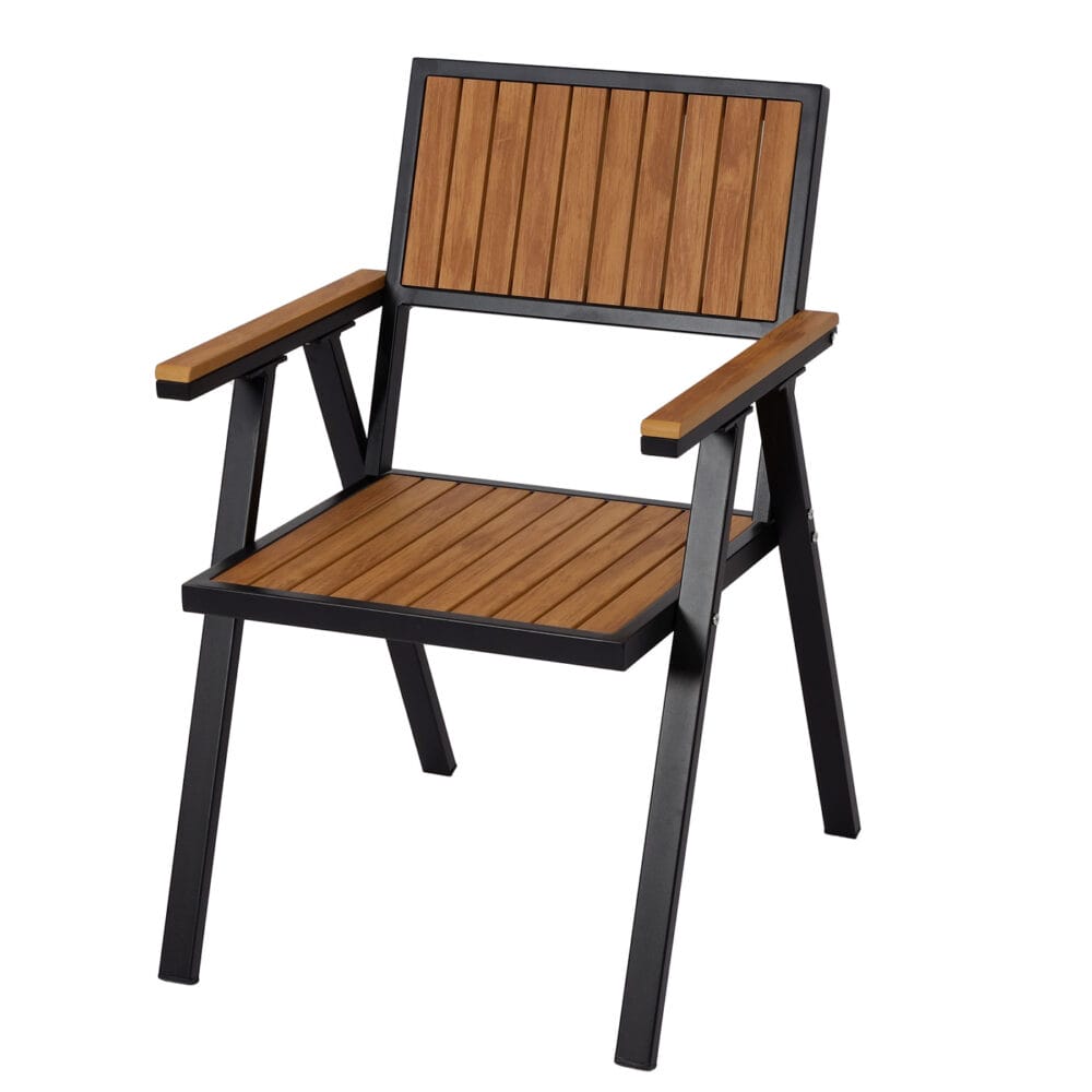 2er-Set Gartenstuhl + Gartentisch Gastro Outdoor Alu schwarz teak