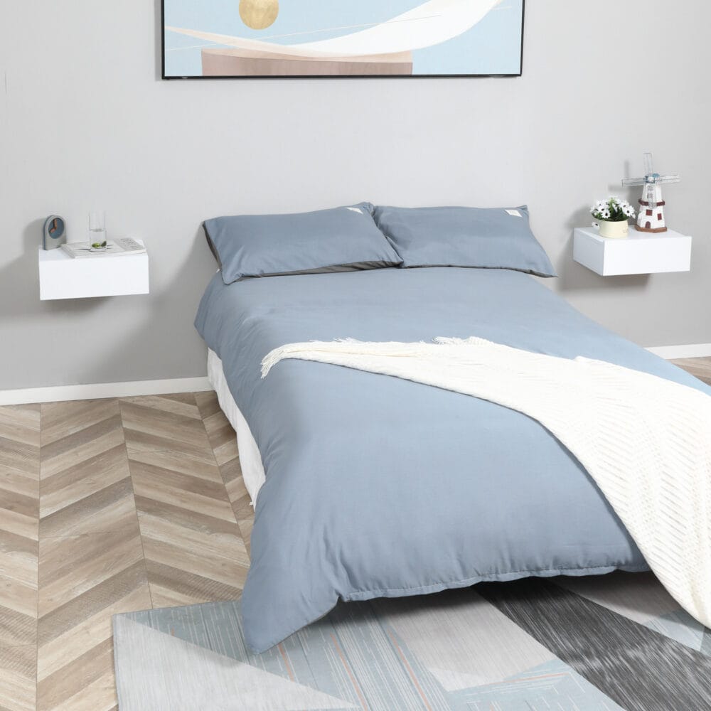 2er Set Nachttisch schwebend mit Schublade Weiss 40x30x15cm