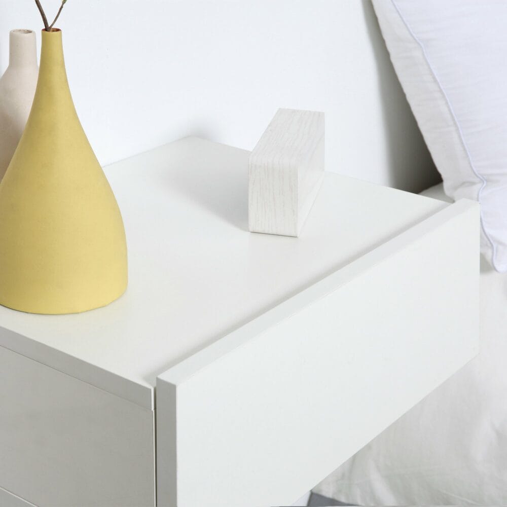 2er Set Nachttisch schwebend mit Schublade Weiss 40x30x15cm