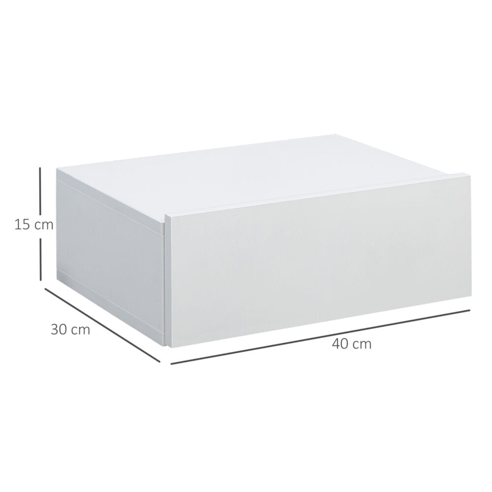 2er Set Nachttisch schwebend mit Schublade Weiss 40x30x15cm