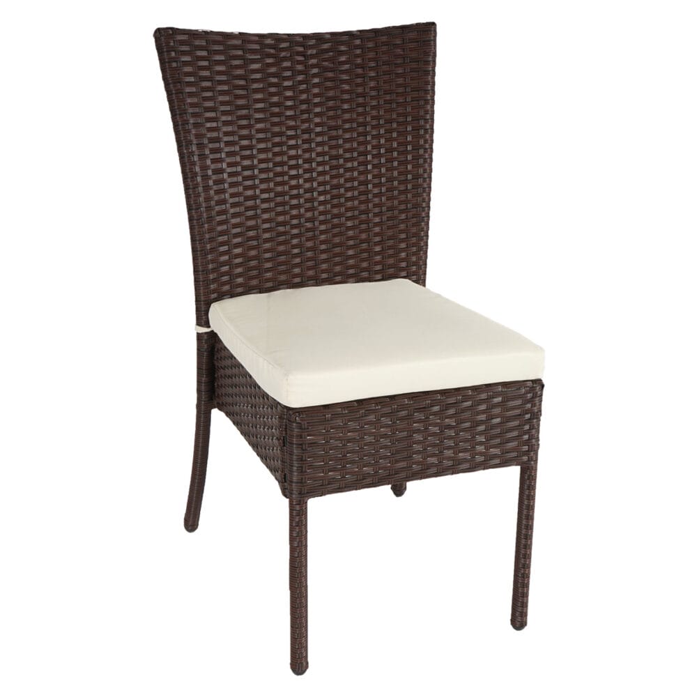 2er-Set Rattan Balkonstuhl Gartenstuhl stapelbar braun Kissen creme