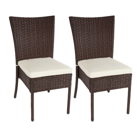 2er-Set Rattan Balkonstuhl Gartenstuhl stapelbar braun Kissen creme