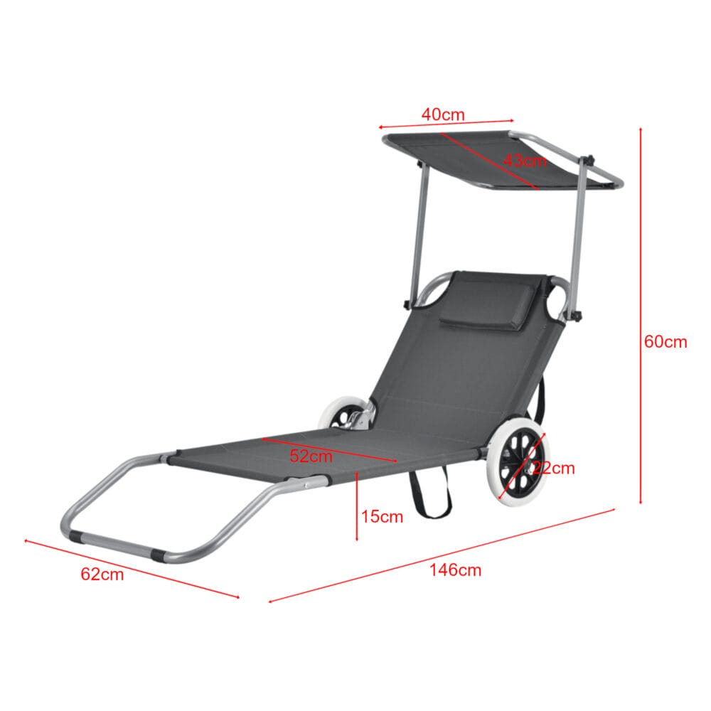 Sonnenliege Falun mit Dach und Rollen Anthrazitgrau