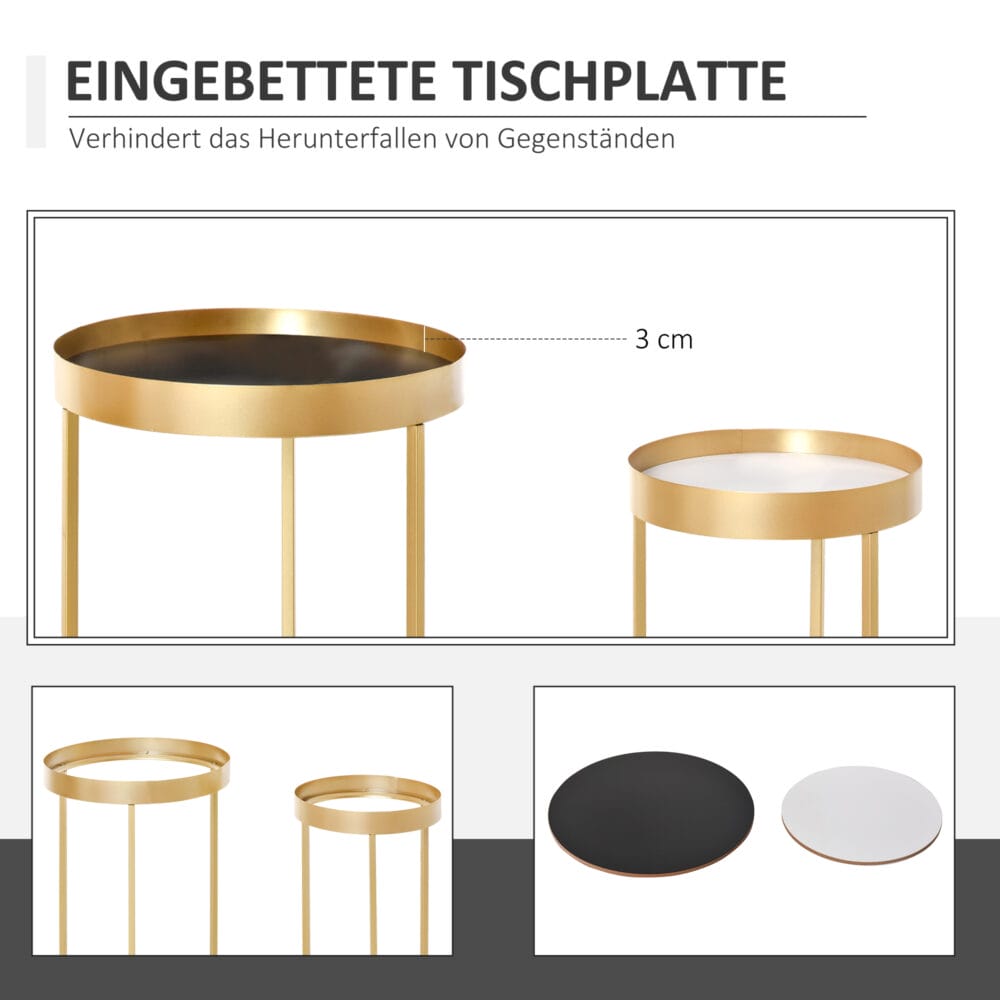 2er-Set Couchtisch mit erhöhtem Rand Retrodesign Gold