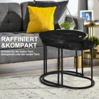 2er Set Couchtisch Satztisch Rund und Oval schwarz