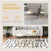 2er-Set Gartentische Retro Drahtkorb Design Gold-Weiss