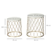 2er-Set Gartentische Retro Drahtkorb Design Gold-Weiss