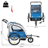 2in1 Kinderanhänger Fahrradanhänger Jogger Kinderfahrradanhänger Blau Grau